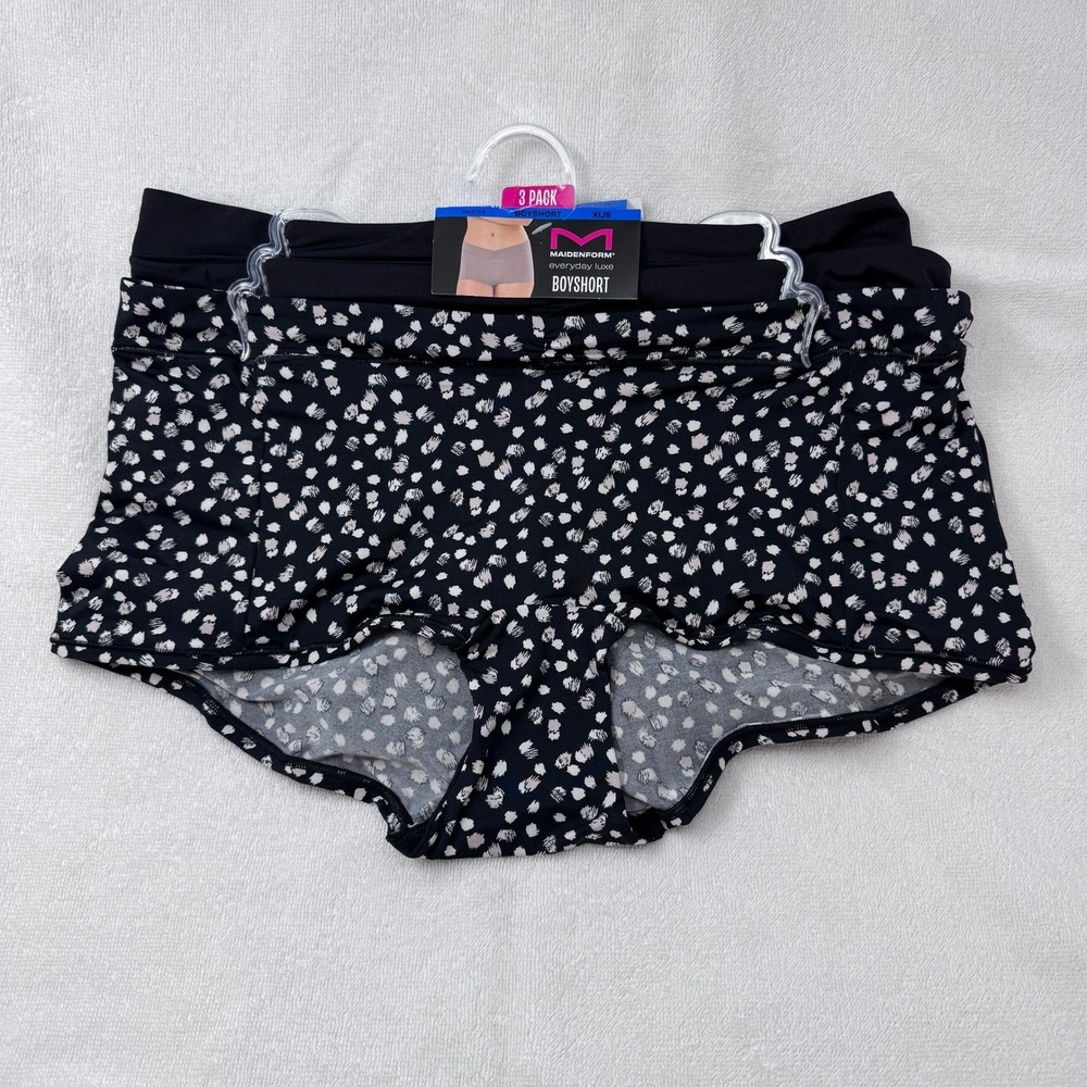 Maidenform Everyday Luxe Boyshort Panties 3 Pack Black Dotted Mid Rise DM3TBS XL
